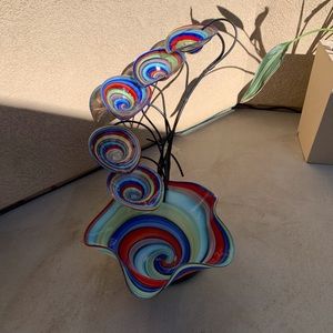 Blown glass cascading fountain with stand and pump